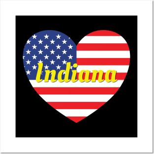 Indiana American Flag Heart Posters and Art